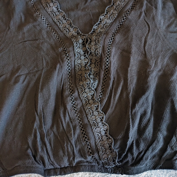 Black Long Sleeve Deep V Neck Shirt - Picture 4 of 7